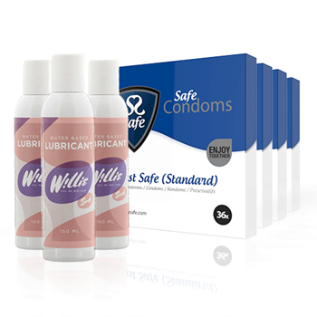 Just Safe XL Condooms en Glijmiddel Combi Pakket - 144 stuks - 3 flesjes