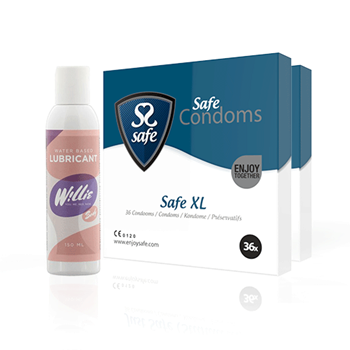 Safe XL Condooms en Glijmiddel Combi Pakket - 72 stuks