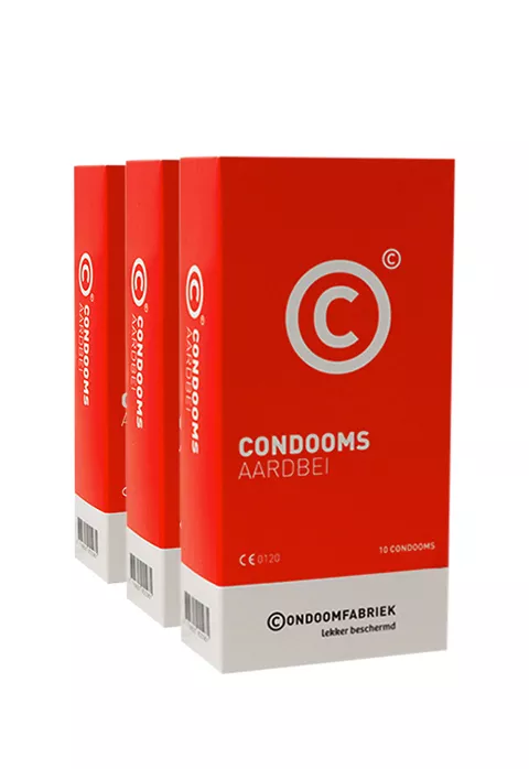 Condoomfabriek aardbei condooms voordeelpakket 30st