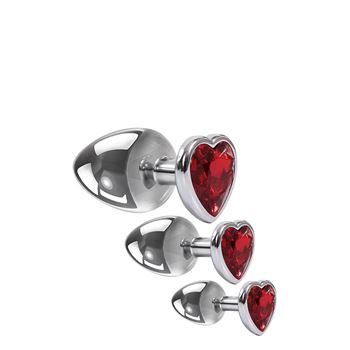 Set van 3 metalen anaalplugs met rood hartjes sieraad