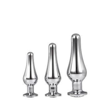 3-delige set naadloze buttplugs met siersteen (Zilver)