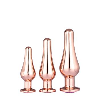 Naadloze rose-goudkleurige aluminium anaalpluggen set
