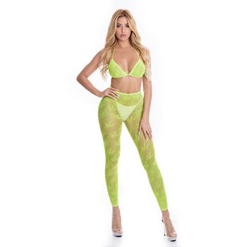 Halter top en legging met cannabis print - Groen