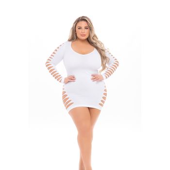 Verleidelijk mini-jurkje met lange mouwen Plussize wit