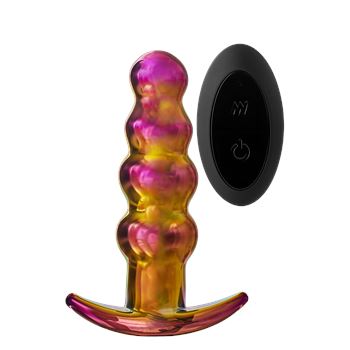 Vibrerende glazen anaalplug 13 cm met afstandsbediening