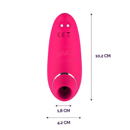 Willie Toys premium luchtdruk vibrator roze afmetingen