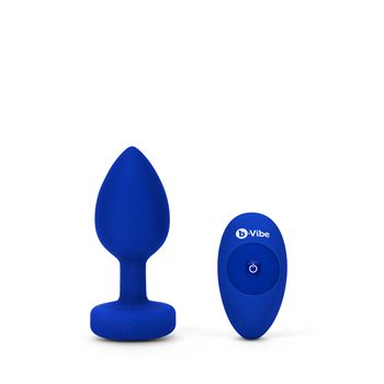 Vibrerende buttplug met siersteen - L/XL (Blauw)