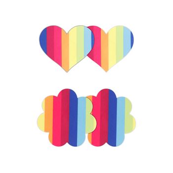 2-paar tepelstickers hart/bloem - Regenboog
