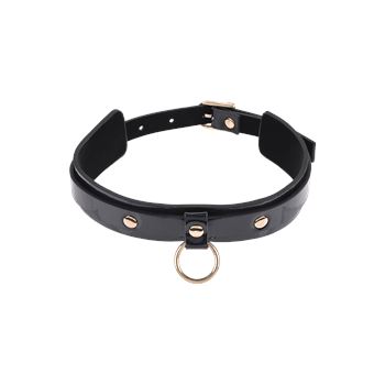 Orbit - Kunstleren halsband met O-ring (Zwart)