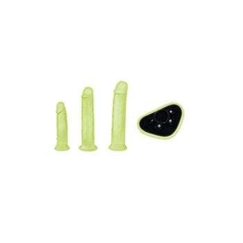 Glow In The Dark - 4-delige strapon set (Zwart)