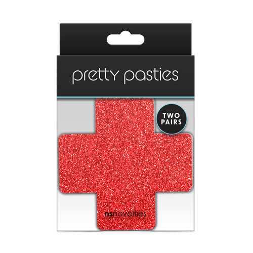 Pretty-Pasties-2-paar-tepelstickers- glitterkruis-rood/zilver