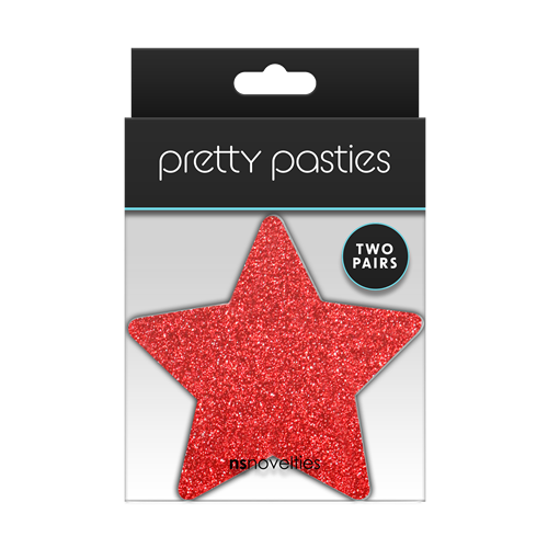 Pretty-Pasties-2-paar-tepelstickers-glitterster-rood/zilver