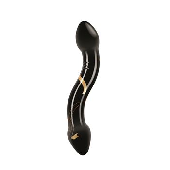 Handgeblazen glazen dubbele dildo - 19 cm (Zwart)