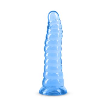 Gegolfde dildo met zuignap - 18,8 cm (Blauw)