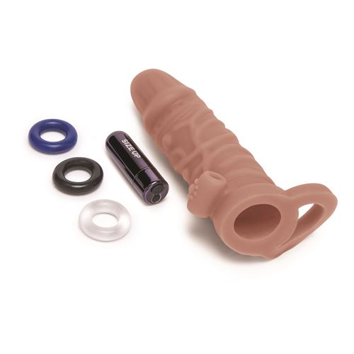 size-up-silicone-vibrating-realistic-penis-extender-with-ball-loop-tan