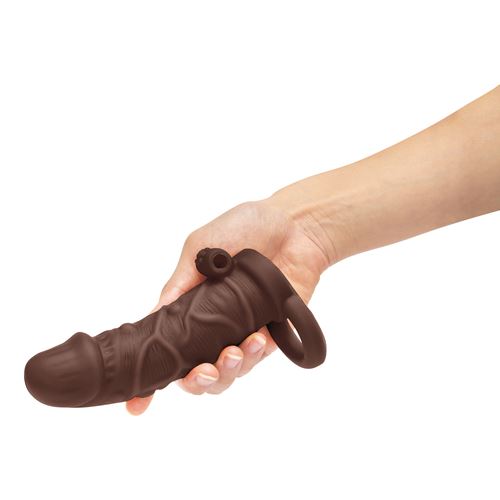 size-up-silicone-vibrating-realistic-penis-extender-with-ball-loop-dark-tan