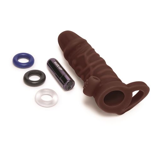 size-up-silicone-vibrating-realistic-penis-extender-with-ball-loop-dark-tan