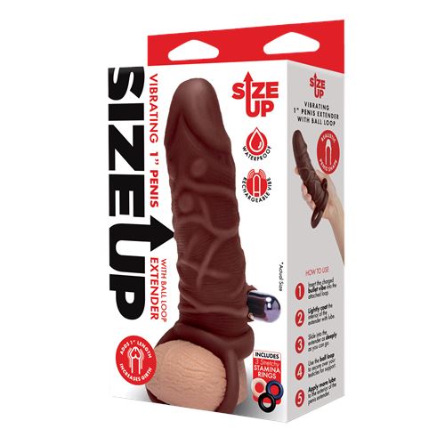 size-up-silicone-vibrating-realistic-penis-extender-with-ball-loop-dark-tan