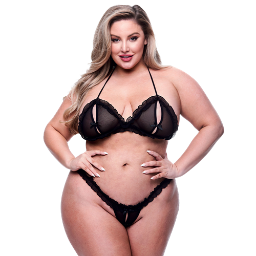 Baci -  2-delige set bh met strikjes en string met open kruis - Plus Size