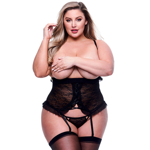 Baci - Cuploze jarretelbustier met G-string - Plus Size