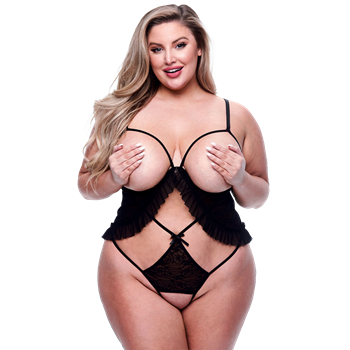 Kanten body met open cups en open kruis - Plus Size