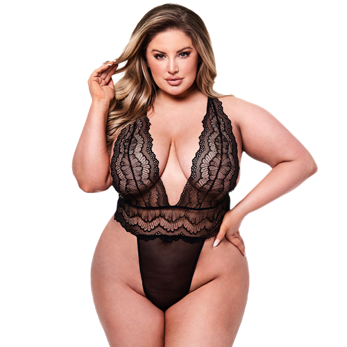 Baci - Kanten stringbody met diepe V-hals - Plus Size