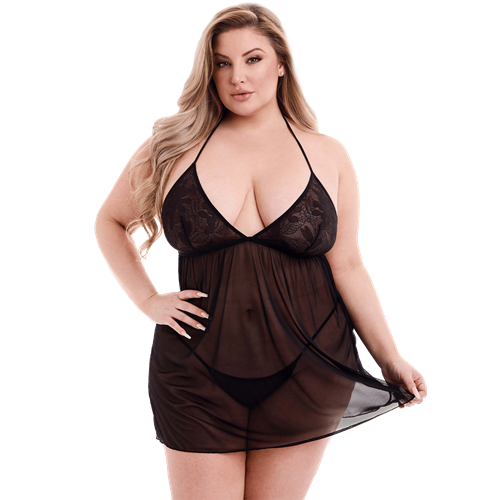 Baci - Mesh babydoll met kanten cups - Plus Size