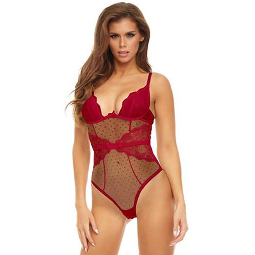 Bombshell Boudoir – Kanten body met voorgevormde bh - Rood