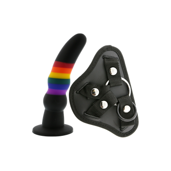 Strap-on met regenboog dildo