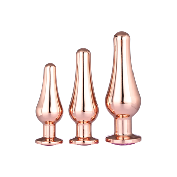 3-delige set naadloze buttplugs met siersteen (Roségoud)