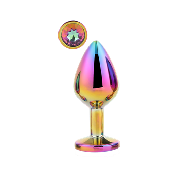 Aluminium buttplug met siersteen - Medium (Multi color)