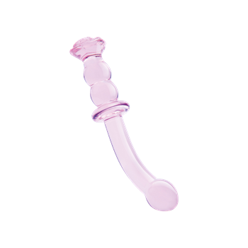 Gebogen glazen G-spot dildo met rozenknop (Roze)