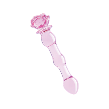 Glazen dildo met rozenknop (Roze)