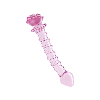 Glazen G-spot dildo met spiralen en rozenknop (Roze)