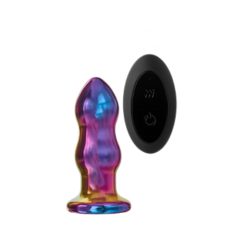 Remote vibe curved plug - Glazen vibrerende buttplug (Multi color)