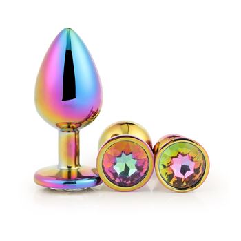 Aluminium buttplug set met siersteen - 3 stuks (Multi color)