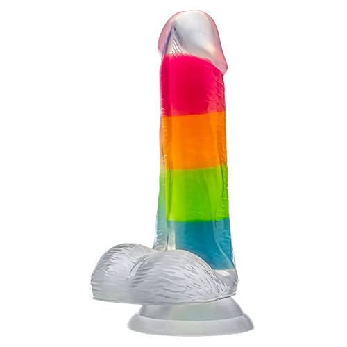 neo-elite-glow-in-the-dark-rainbow-rave-6.5-inch-silicone-dual-density-dildo-multicolored