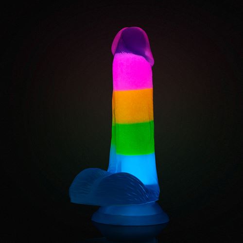 neo-elite-glow-in-the-dark-rainbow-rave-6.5-inch-silicone-dual-density-dildo-multicolored