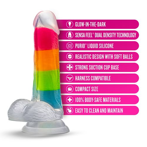 neo-elite-glow-in-the-dark-rainbow-rave-6.5-inch-silicone-dual-density-dildo-multicolored