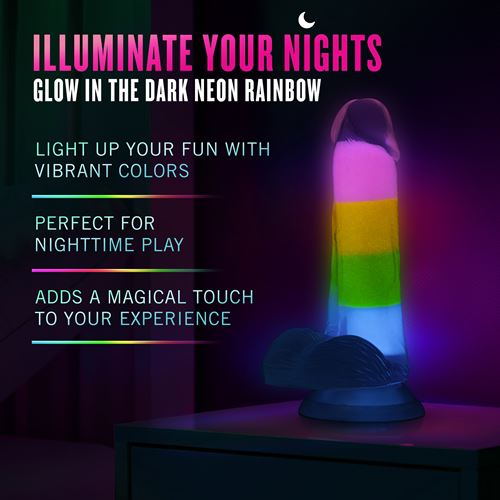 neo-elite-glow-in-the-dark-rainbow-rave-6.5-inch-silicone-dual-density-dildo-multicolored
